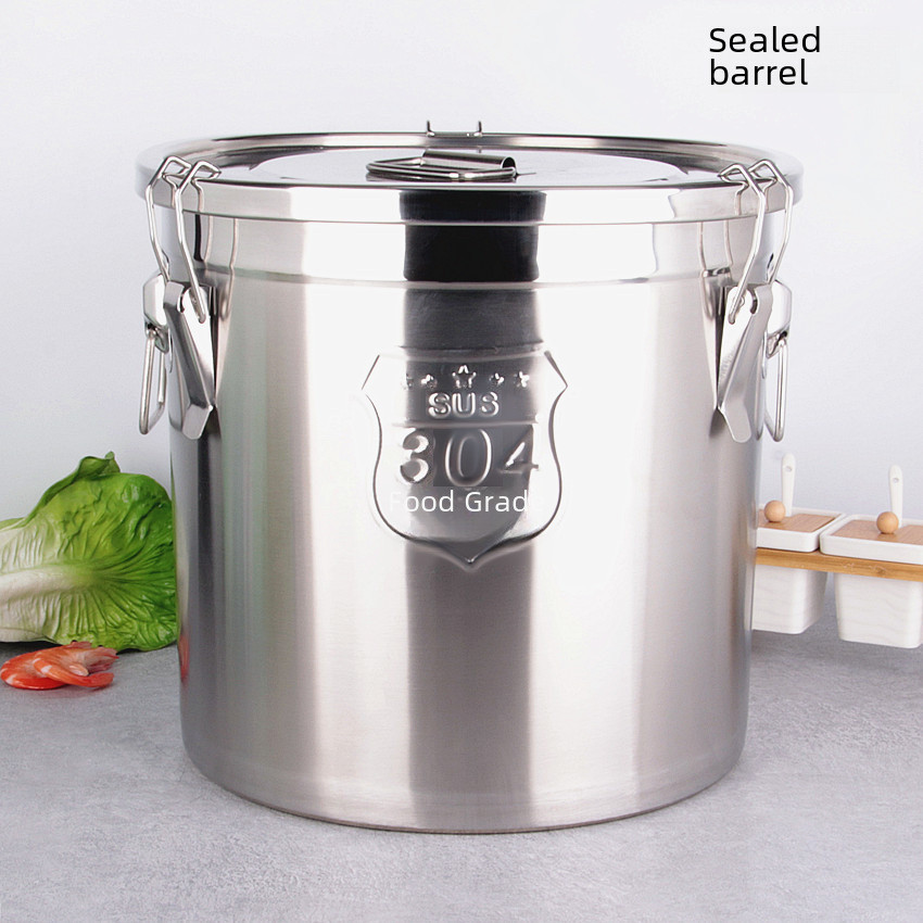 304Stainless Steel Rice Bucket Sealed Barrel Soup Bucket Multi-Purpose ...