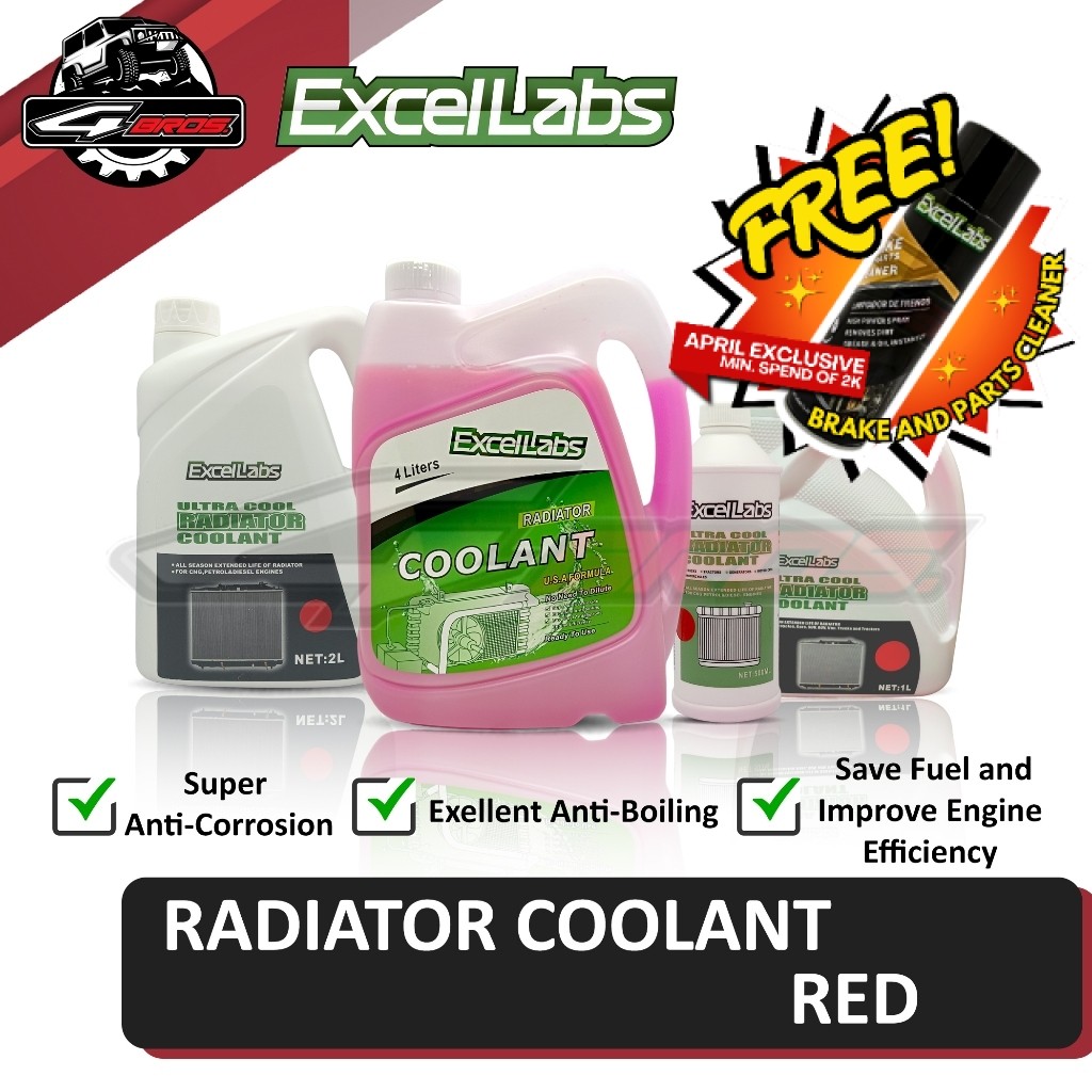 Exellabs Radiator Coolant Red (Ready to Use) For Car and Motorcycle (4L ...