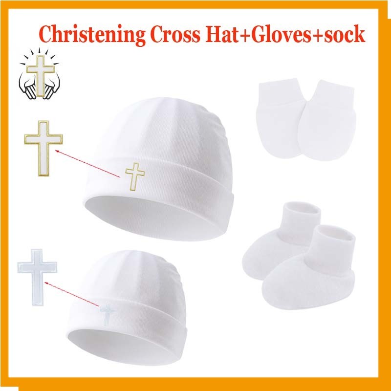 Baptismal Cap for Baby Boy Hat + Gloves + Socks 3pcs Christening ...