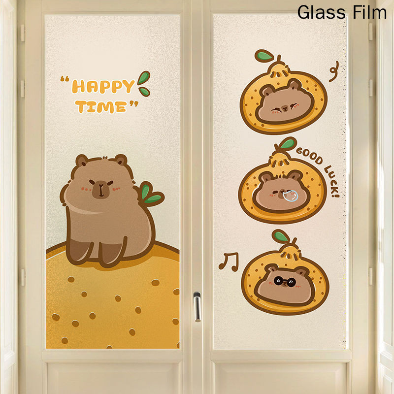 Fun Cartoon Capybara Glass Door Sticker Electrostatic Sticker Anti