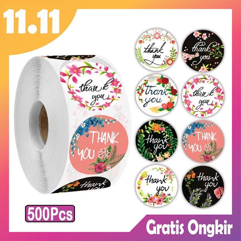 500pcs Assorted Floral Thank You Stickers - 1" & 1.5" Round Sealing Labels, Handmade