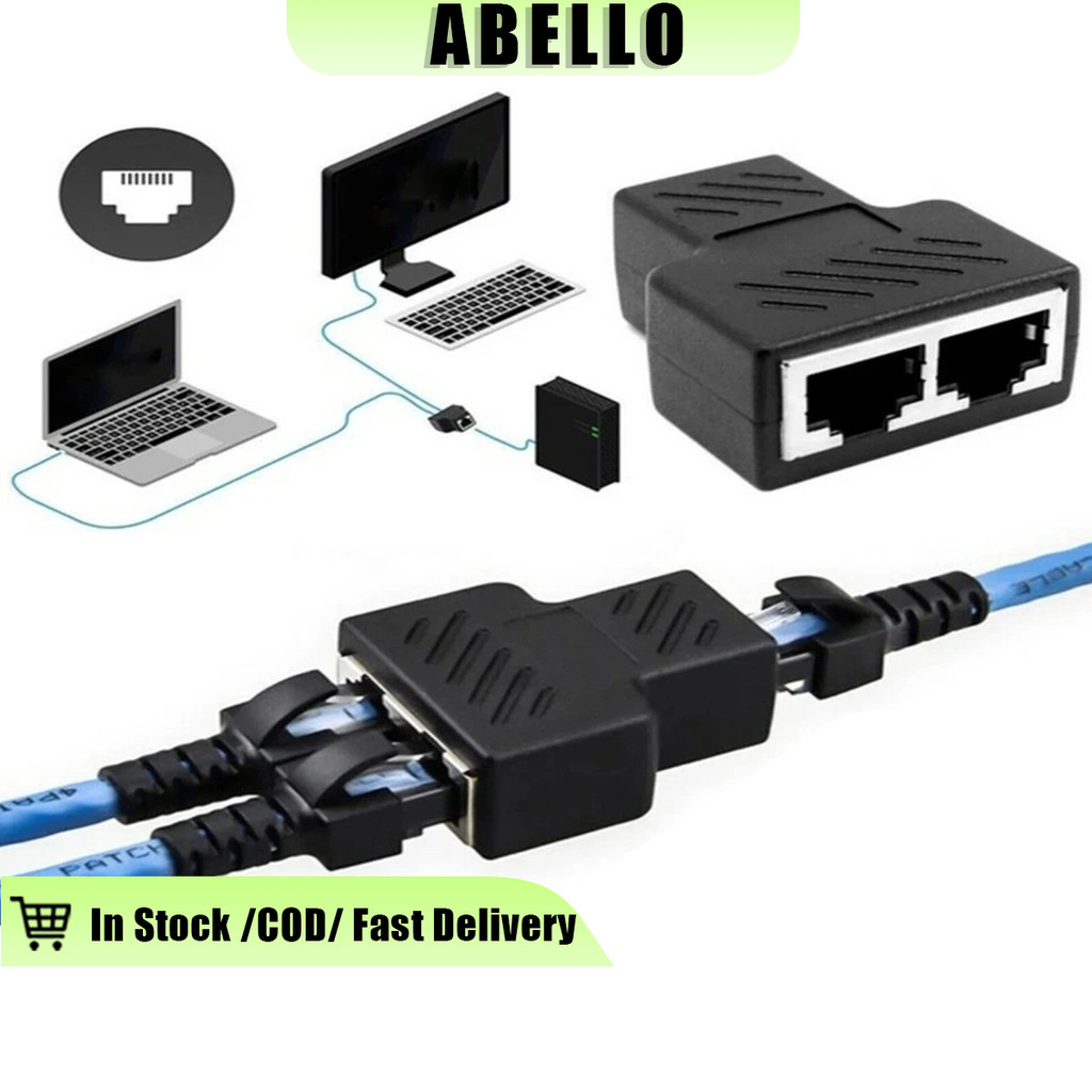 Black Double Cable Splitter Extender Connector RJ45 1 to 2 Way Ethernet ...