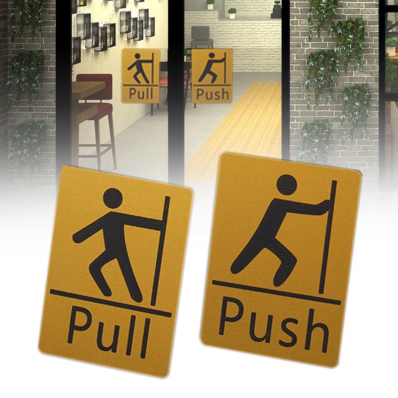 Push Pull Door Sign Stickers Gold Back Adhesive Push Pull Stickers Sign ...