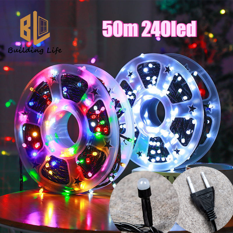 50m 240 LED Christmas Lights Outdoor String Waterproof Black Wire Fairy ...