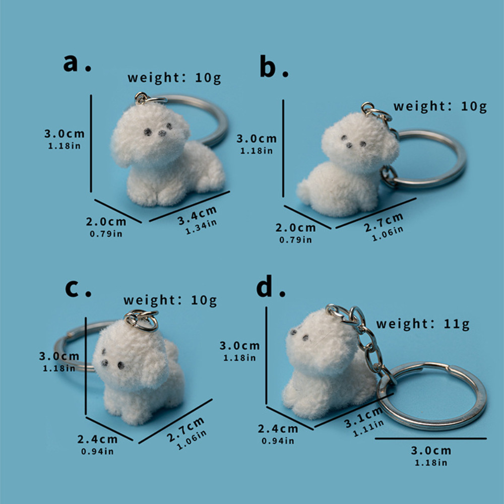3D Cartoon Flocking White Dog Keychain Cute Flocked Puppy Animal ...