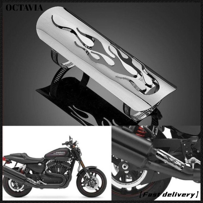 AT Universal Motorcycle Chrome Exhaust Muffler Pipe Heat Shield Cover ...