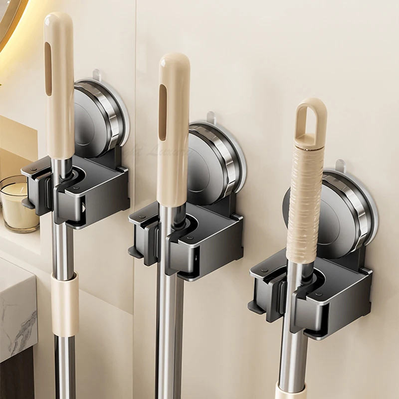 Suction cup mop rack, wall mounted mop and broom rack, drill-free ...