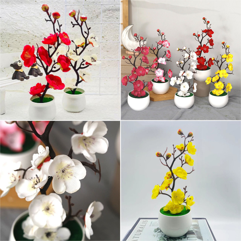 Red Artificial Plum Blossom Retro Fake Flower Branch Stimulated Flowers ...