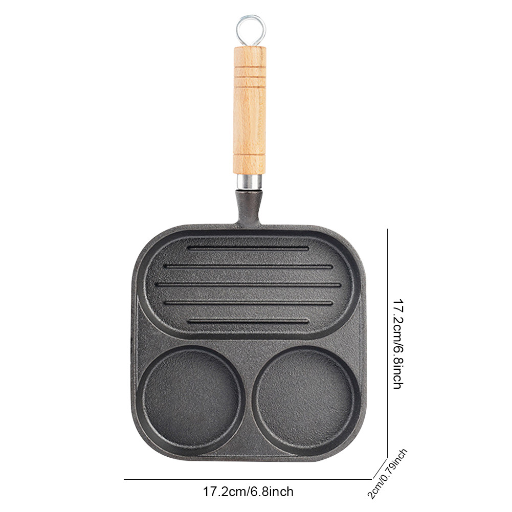 Cast Iron Egg Burger Maker 3Cup NonStick Steak Cooking Grill Pan Egg
