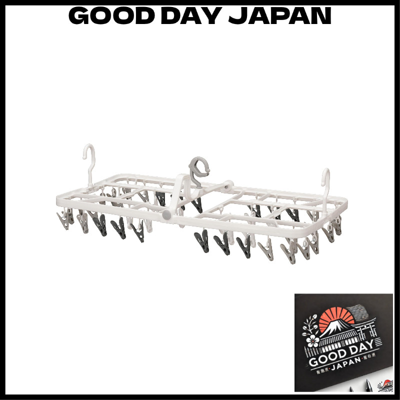 CB JAPAN Laundry Hanger with 42 Clips - Non-Tilting with 3-Point Hook ...