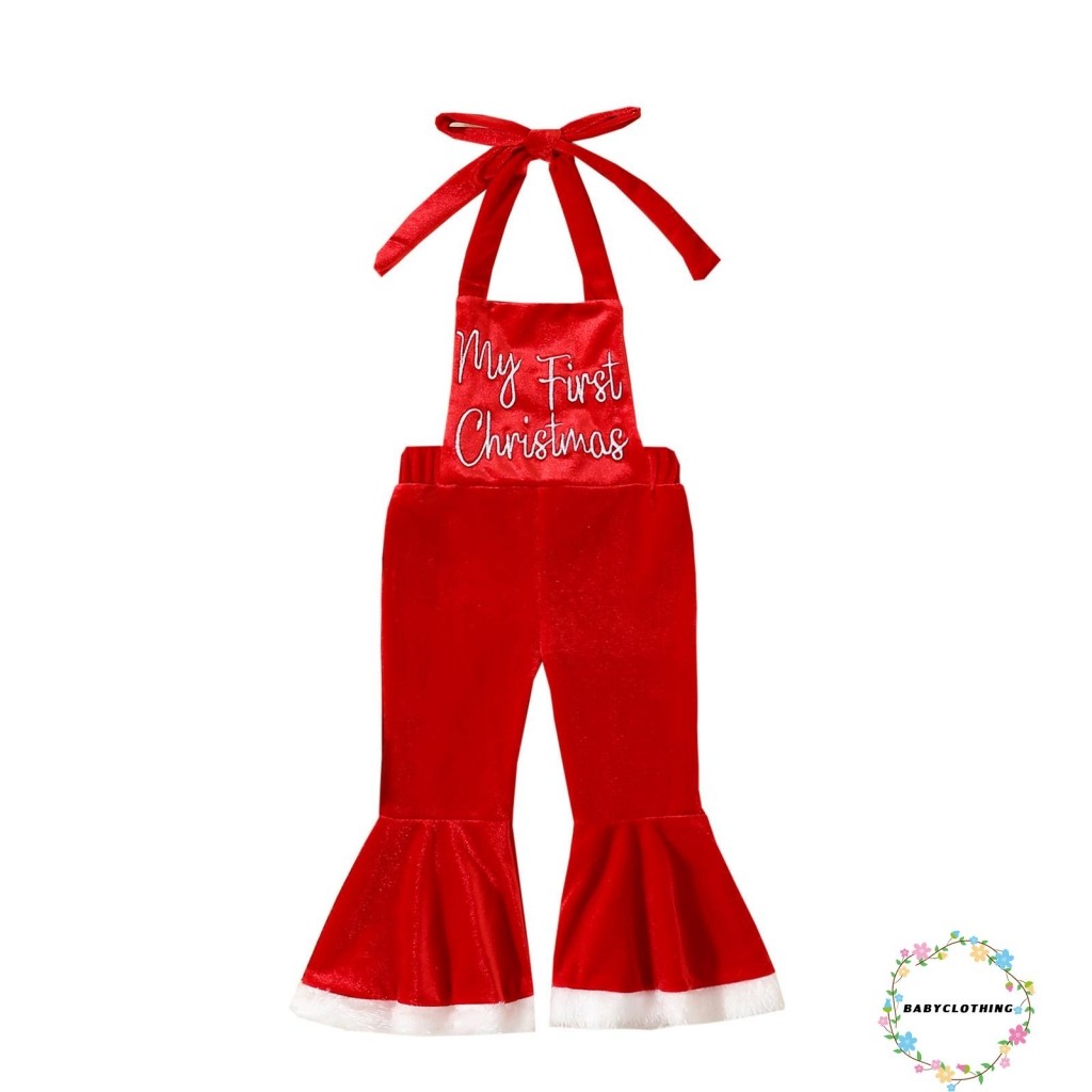 Baby Girl Suspender Plaid Bell-Bottom Pants Strap Backless Jumpsuit