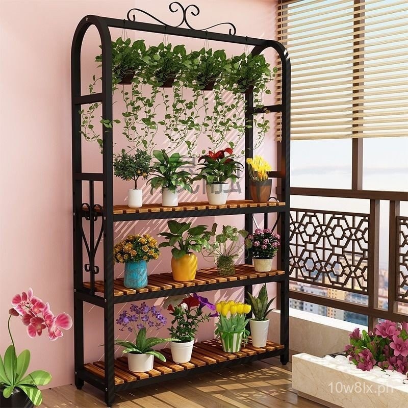 Kl Solid Wood Flower Rack Multi-Layer Hanging Green Radish Balcony Rack ...