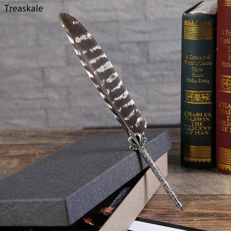 TREA Luxury Vintage Feather Quill Dip Calligraphy Fountain Pen Writing ...