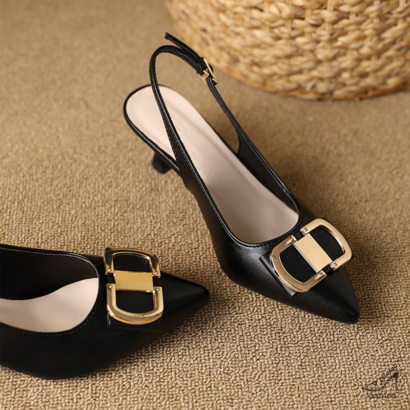 [CF] Elegant Office Graduation Black close Sandals Pointed Toe for ...