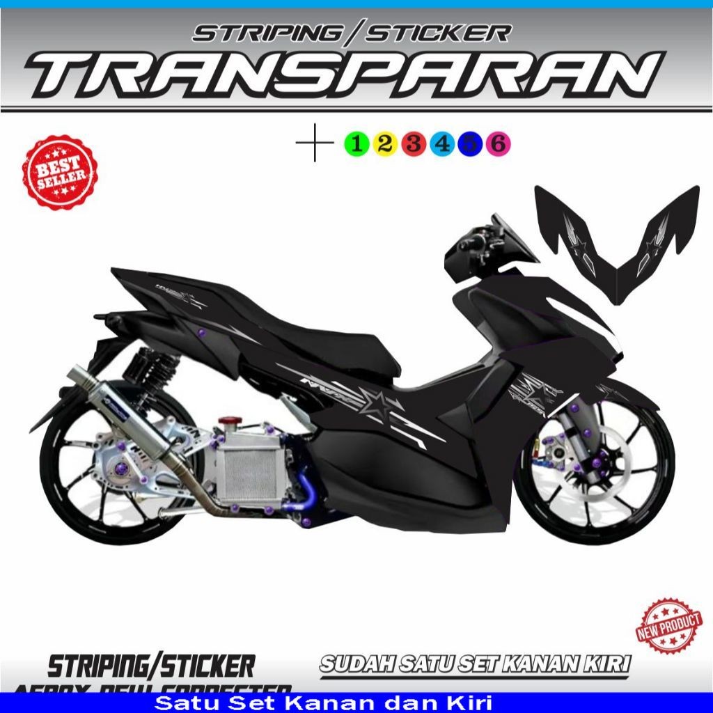 Transparent Striping Uv Sticker Aerox New Bintang Motorcycle VARIATION ...