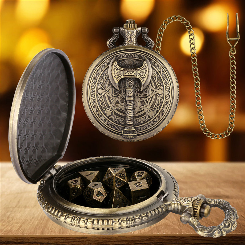 Vintage Axe Design Pocket Watch Case with Pendant Chain 7pcs Mini DND ...