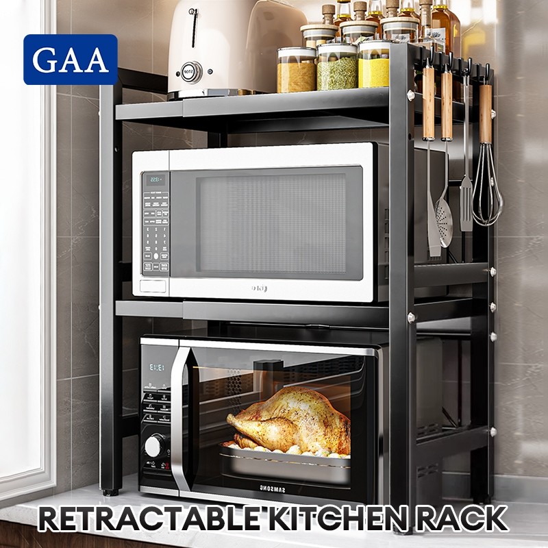 Black Kitchen Microwave Rack 3 layers-Spice Rack Expandable and Height ...