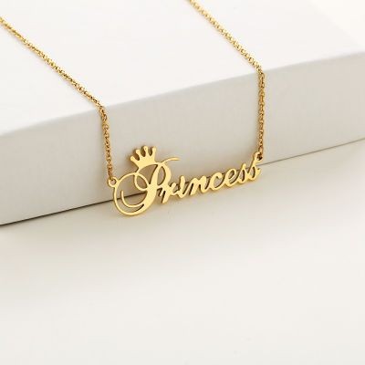Customized Necklace Stainless Steel Crown English Letter Princess Chain ...