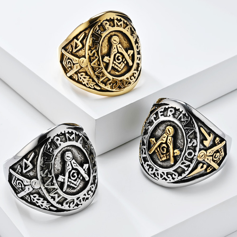 Masonic Symbol Titanium Steel Ring Vintage Men's Brotherhood Jewelry ...