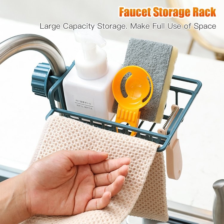 Kitchen sponge rack faucet dishcloth storage rack drain rack organizer ...