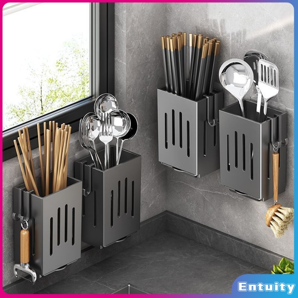 ET Wall Mounted Spoon Fork Organizer Plastic Detachable Cage Chopstick ...