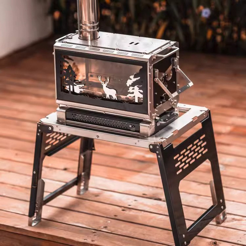 Black Solid IGT Outdoor Wood Stove Folding Table Quick Open Stainless ...