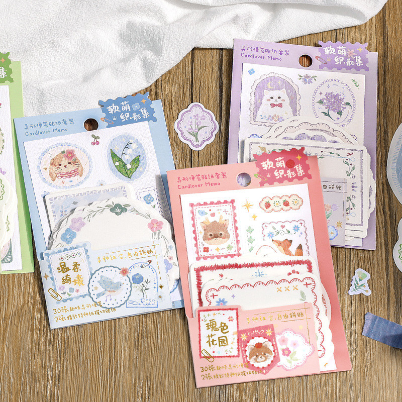 Cdaily|32 Sheets Into Special-Shaped Note Sticker Set Soft Cute Weaving ...
