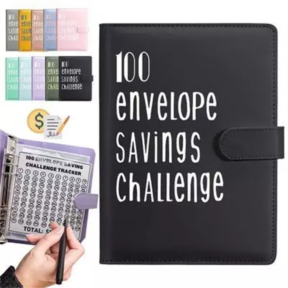 100 Envelope Savings Challenge Binder Colorful PU Leather Loose Leaf ...