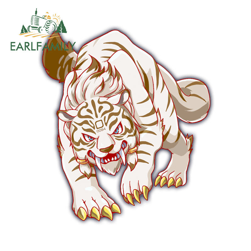 EARLFAMILY 13cm x 11.5cm Byakko Tiger Car Stickers White Furry Tattoos ...