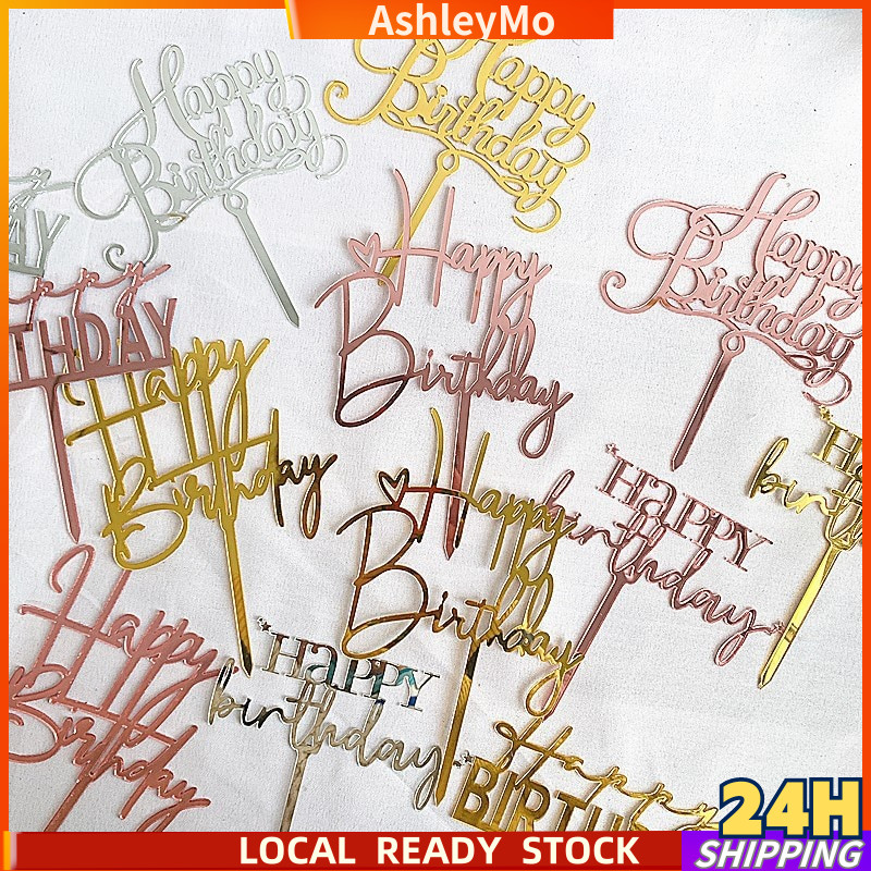 AshleyShop Happy Birthday Cake Topper Acrylic Letter Cupcake Toppers ...