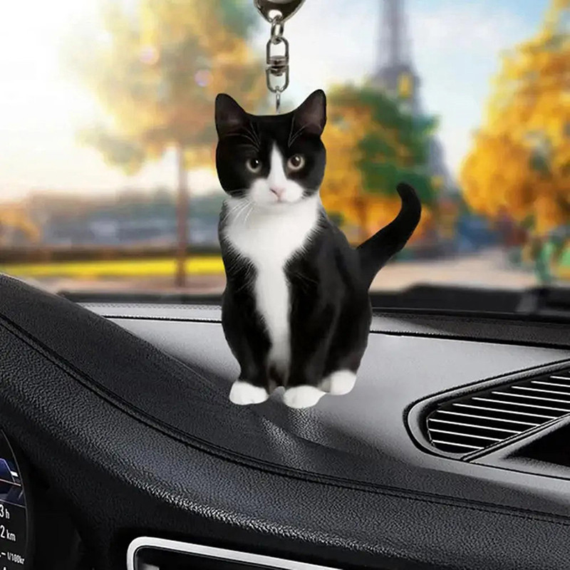 Marbit 1pcBlack And White Cat Keychain, 2D Acrylic Cat Pendant,Double ...