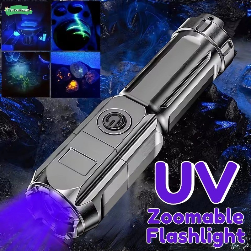 Portable USB Charging LED UV Flashlight Ultraviolet Torch Zoomable ...