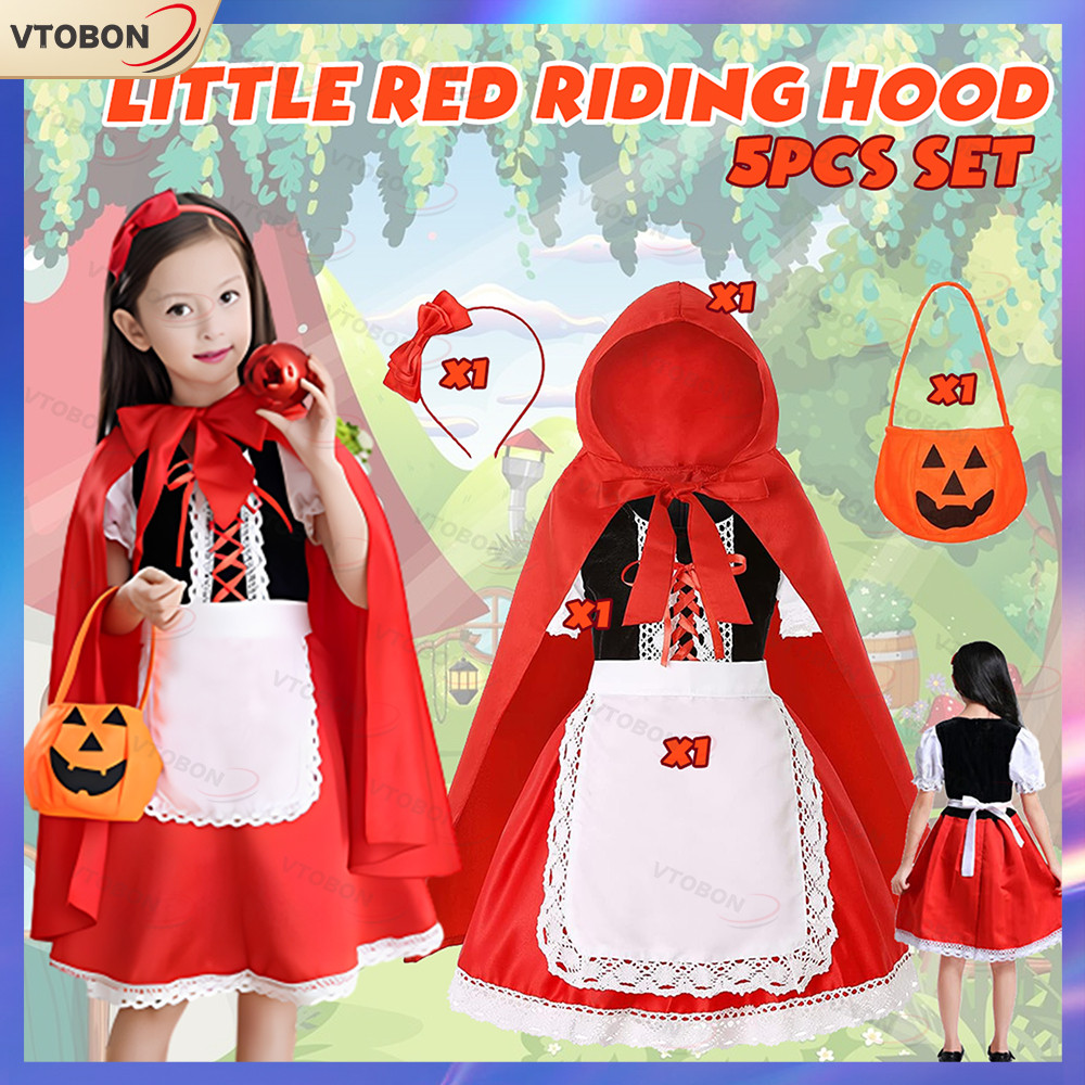 Little Red Riding Hood Dress Costume for Kids Girl HoodedCloak — free download