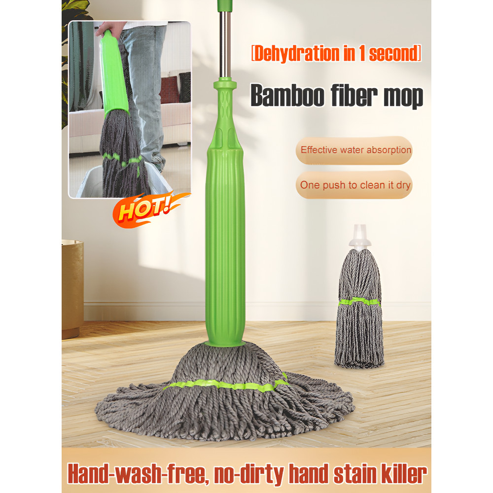 【1 Second Dehydration】Handfree Super Decontamination Rotary Mop/Bamboo ...
