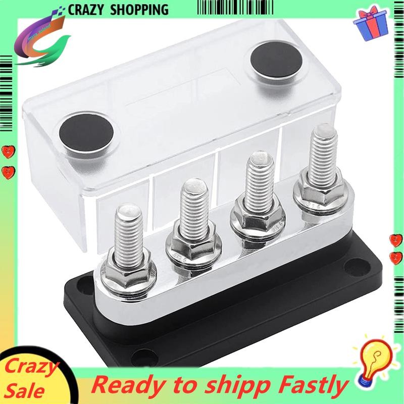 SVRITE 600A Bus Bar 4-Stud (3/8 Pouces) M10 High Current Copper Busbar Terminal Block Marine DC 12V 24V 48V Avec Cover(Rouge