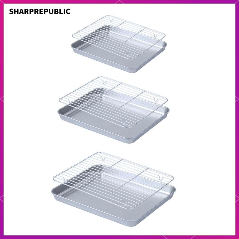 [Sharprepublic] Oven Tray with Wire Rack Bakeware Multipurpose Cake Pan