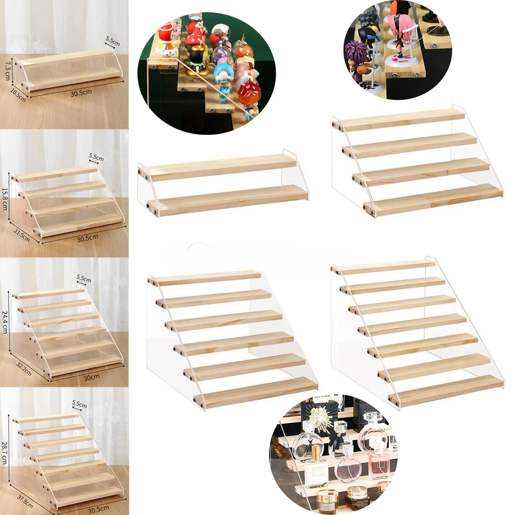 3-5-layer Ladder Acrylic Display Stand Wooden Counter Stand Spice ...