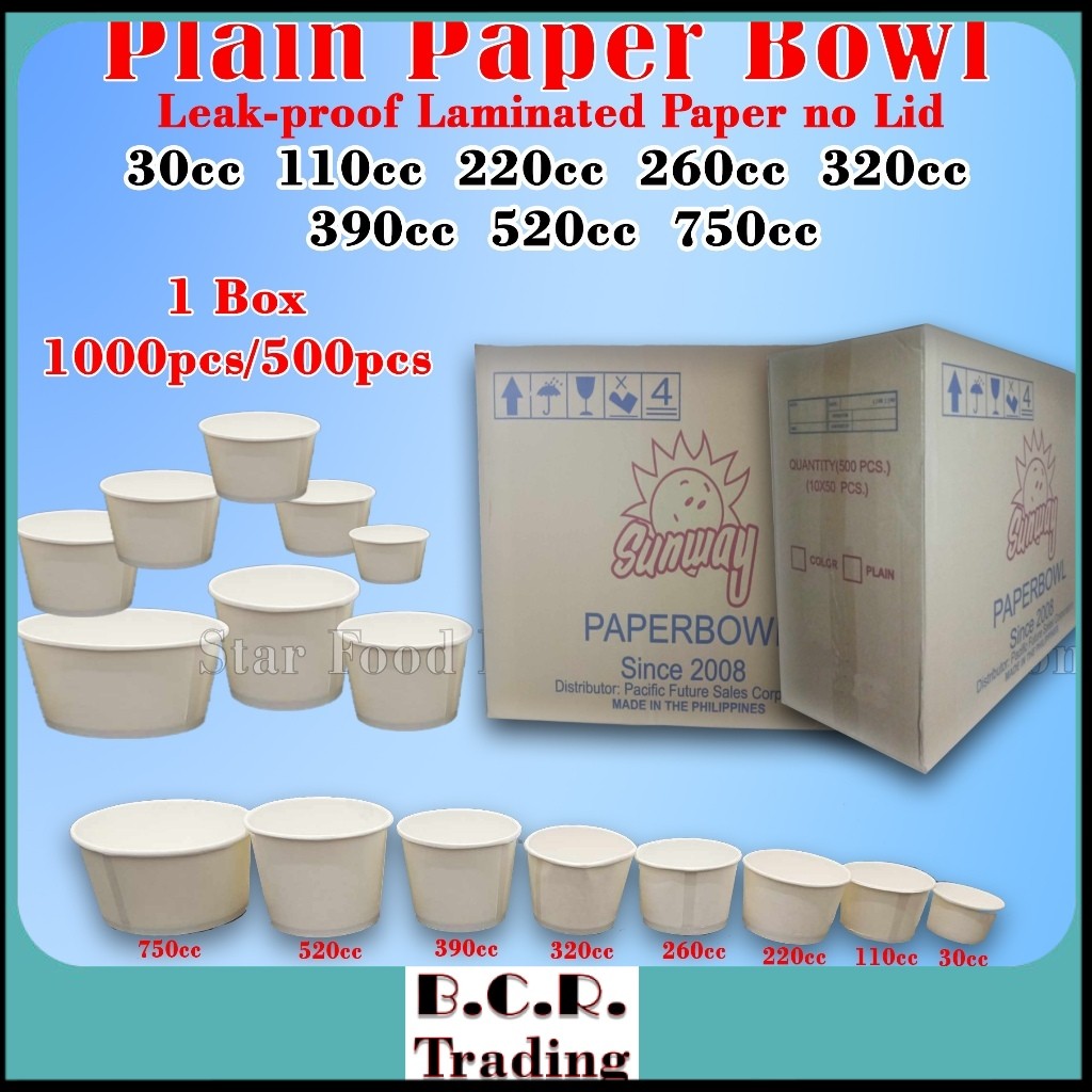1000pcs/500pcs per Box White Paper Bowl no Lid | Shopee Philippines