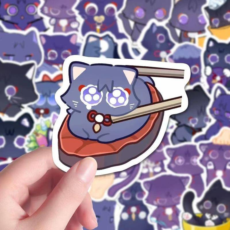 80Pcs/Pack Cartoon Cat Game Genshin Impact Stickers Wanderer Balladeer ...