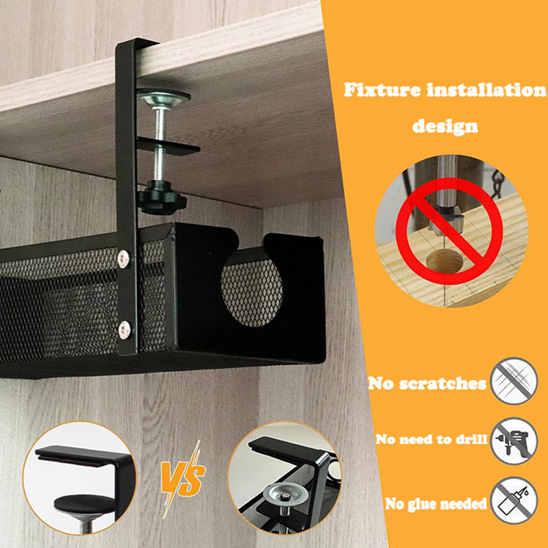 Open Under-Desk Storage Basket Punch-Free Rack Space Saving Adjustable ...