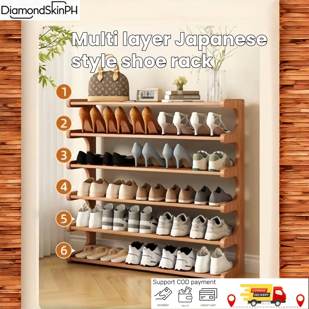 Japanese Bamboo Shoe Rack – 6-Tier Stackable Wooden Organizer Shelf for ...