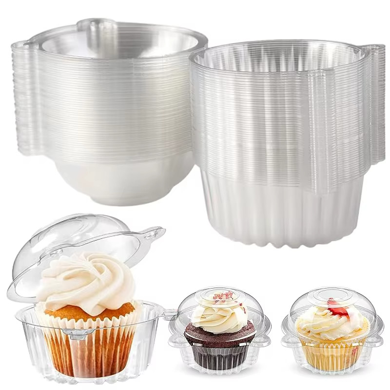 100pcs Clear Cupcake Containers Disposable Muffin Pod with Dome Lids ...