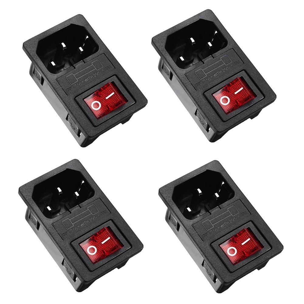Semetall IEC320 C14 Power Inlet Module – 3-Pin With 5A Fuse, 10A 250V Rocker Switch (Red/Black)