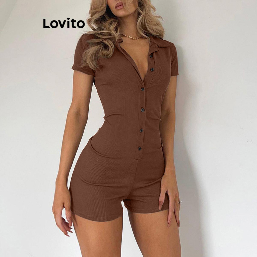 Rib Knit Jumpsuit with Button Detail