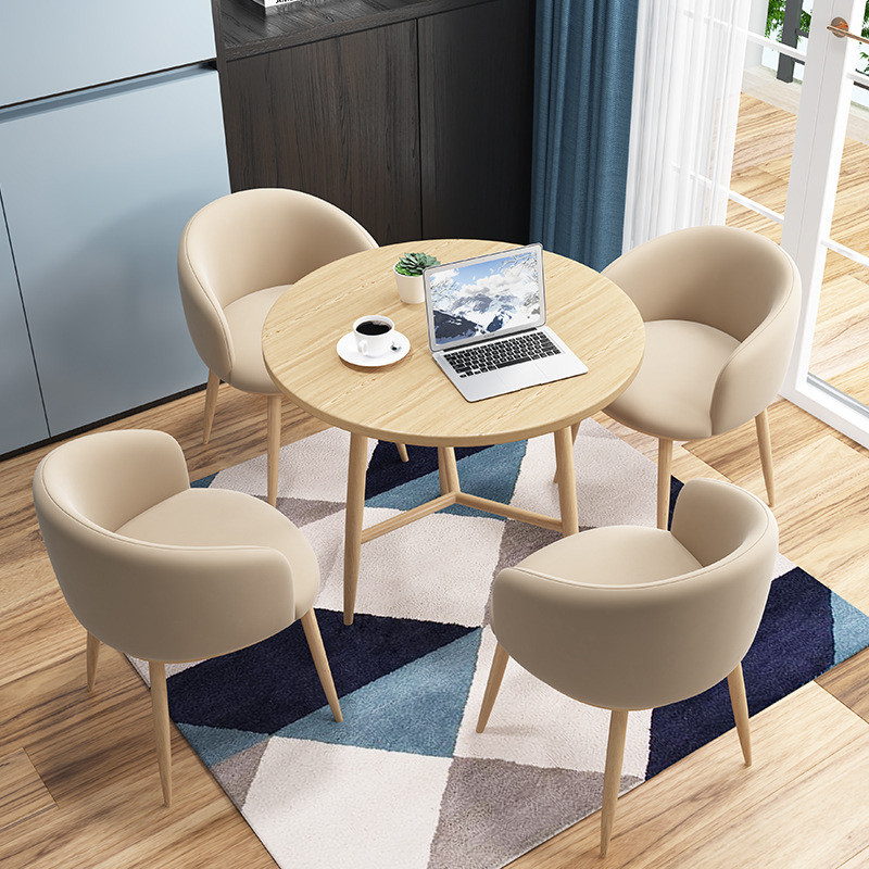 Solid Wood Negotiation Reception Desk and Chair Simple Combination Milk ...