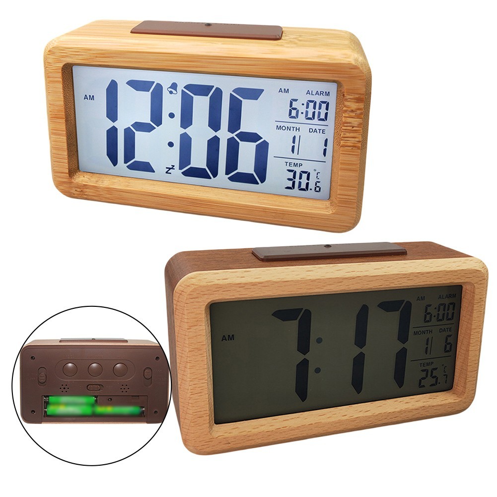 Light-Sensitive Clock Large Screen Minimalist Design Natural Wood Grain ...