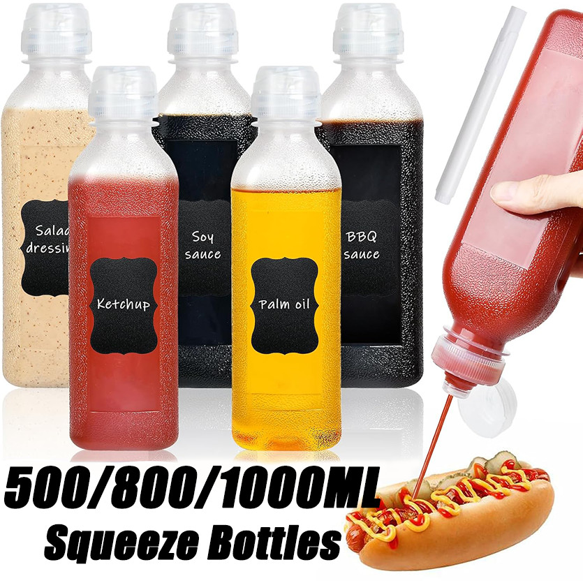 500/800/1000ML Condiment Squeeze Bottles with Flip / Kitchen Sauces Oil ...