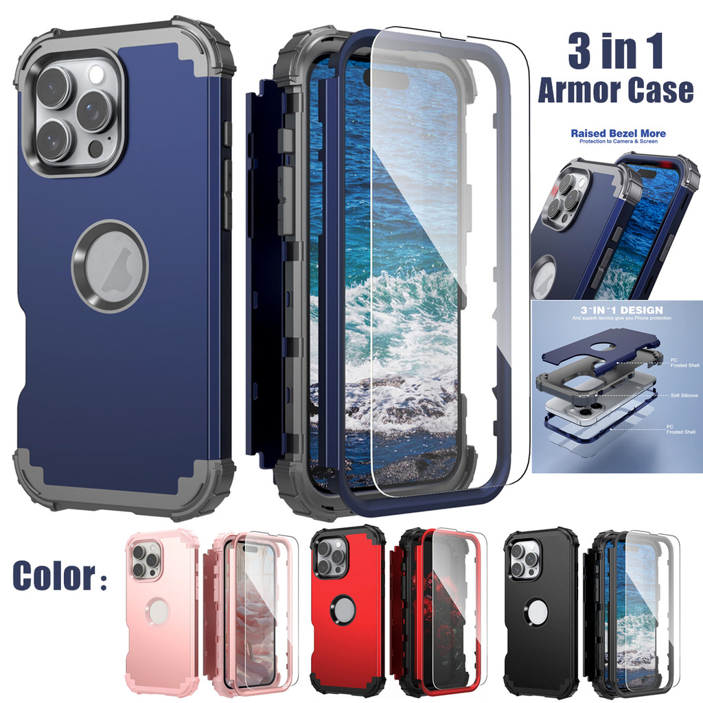 Luxury PC Armor Shockproof Phone Case For iPhone 16 Pro Max 15 14 Pro ...