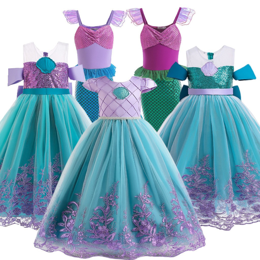 birthday dress ideas for ladies Girls Little Mermaid Dress Up Outfit Kids Halloween Princess Costume C main image 0