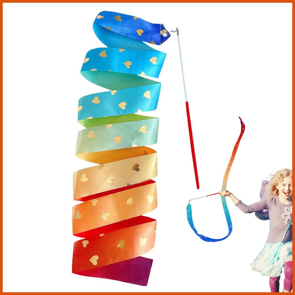 Gymnastics Ribbon 6.56ft Long Silk Rainbow Streamer Ribbon Dancer Wand ...